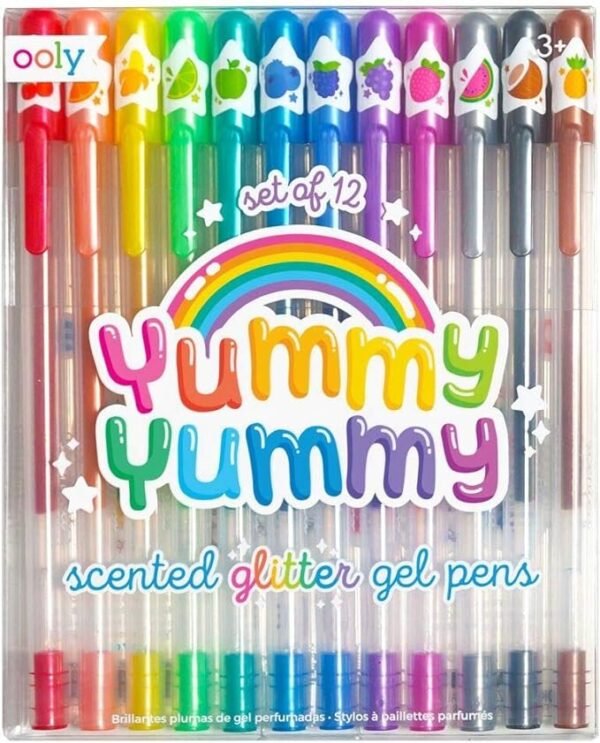 Ooly, Yummy Yummy Scented Glitter Gel Pens, Set of 12, Multicolor Pens for Arts and Crafts, Cute School Supplies for All Ages, Works on Black and White Paper, Great for Journal and Stationary